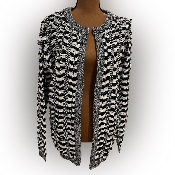 Endless Rose Black and White Fringe Cardigan Size Medium to Large - NWT - Picture 1 of 6
